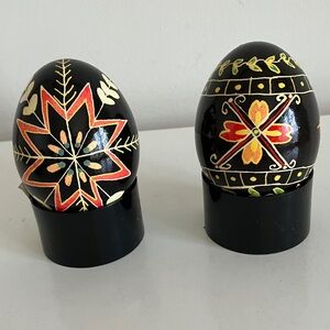 Handcrafted Pysanky Style Ukrainian Black and Multicolor Design Eggs